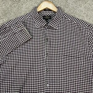 Rodd Gunn Shirt Mens XL Burgundy White Gingham Long Sleeve Button Down